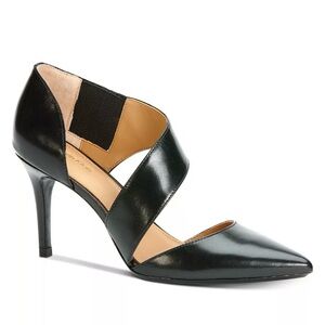 Calvin Klein Gella Leather Pumps – Black Asymmetrical Strap, 3” Heel